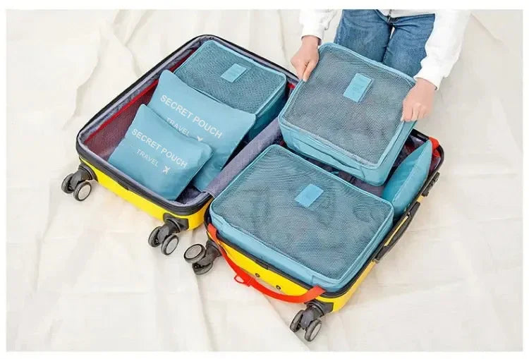 6 pcs/set pink/blue/Grey travel storage bag large capacity waterproof luggage clothing underwear storage bag with zipper