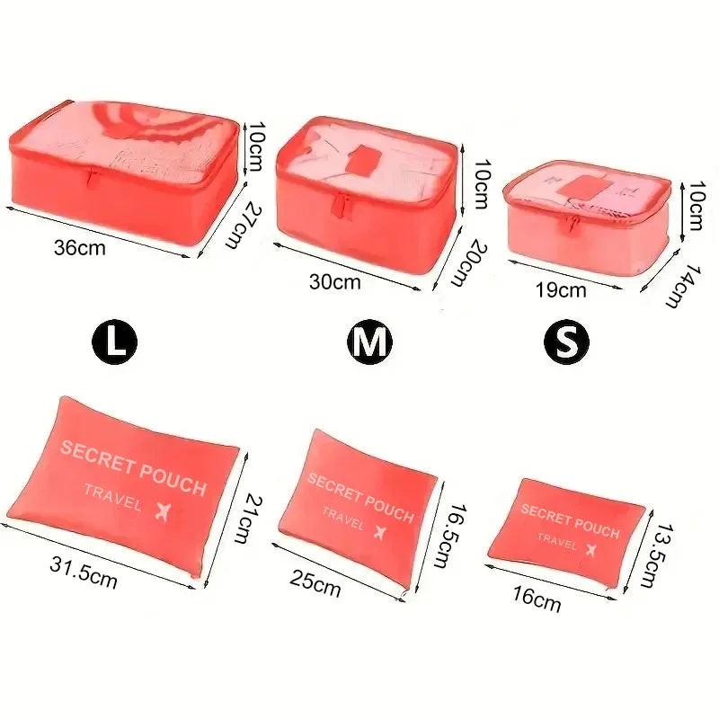 6 pcs/set pink/blue/Grey travel storage bag large capacity waterproof luggage clothing underwear storage bag with zipper