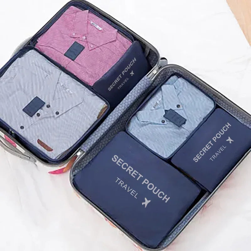 6 pcs/set pink/blue/Grey travel storage bag large capacity waterproof luggage clothing underwear storage bag with zipper