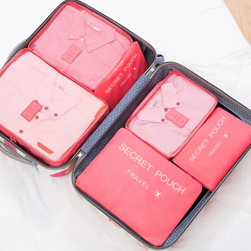 6 pcs/set pink/blue/Grey travel storage bag large capacity waterproof luggage clothing underwear storage bag with zipper