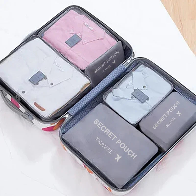 6 pcs/set pink/blue/Grey travel storage bag large capacity waterproof luggage clothing underwear storage bag with zipper