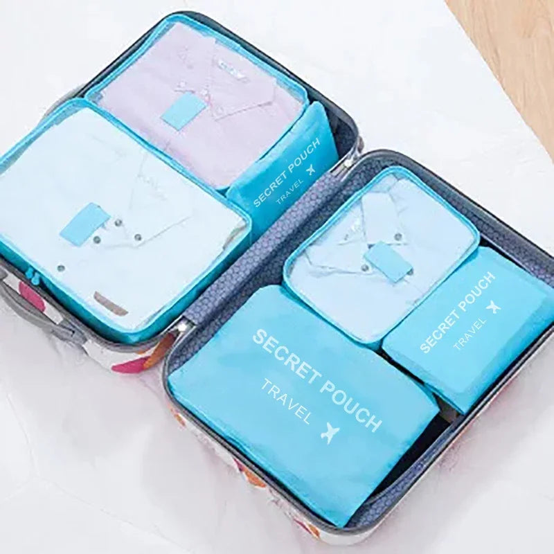 6 pcs/set pink/blue/Grey travel storage bag large capacity waterproof luggage clothing underwear storage bag with zipper