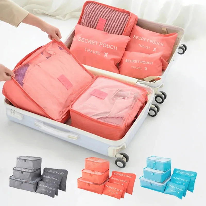 6 pcs/set pink/blue/Grey travel storage bag large capacity waterproof luggage clothing underwear storage bag with zipper