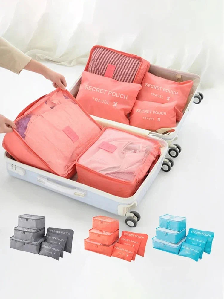 6 pcs/set pink/blue/Grey travel storage bag large capacity waterproof luggage clothing underwear storage bag with zipper