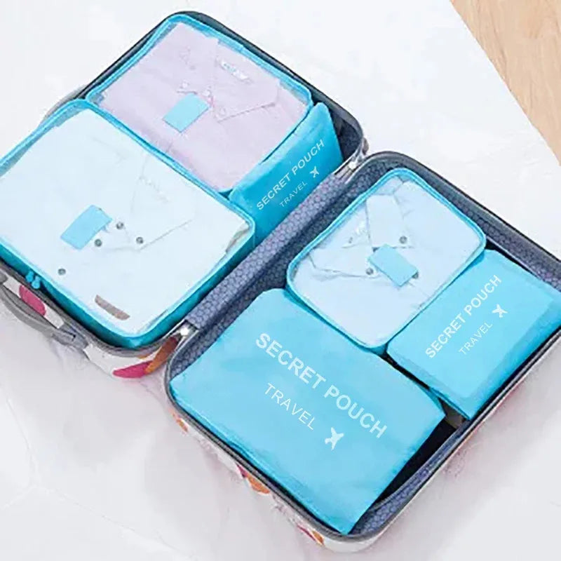 6 pcs/set pink/blue/Grey travel storage bag large capacity waterproof luggage clothing underwear storage bag with zipper
